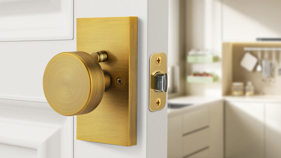 SENY Antique Brass Door Knobs with Modern Round Metal Knob & Rectangular Backplate applicable scenario