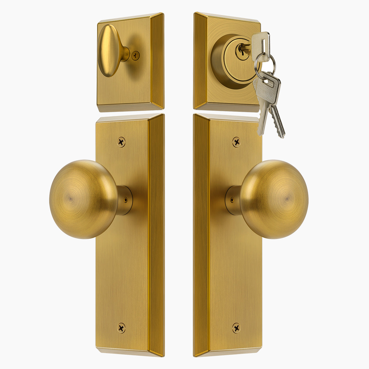 SENY Entry Door Knob Set with Deadbolt – Keyed Alike Round Knob with Rectangular Backplate