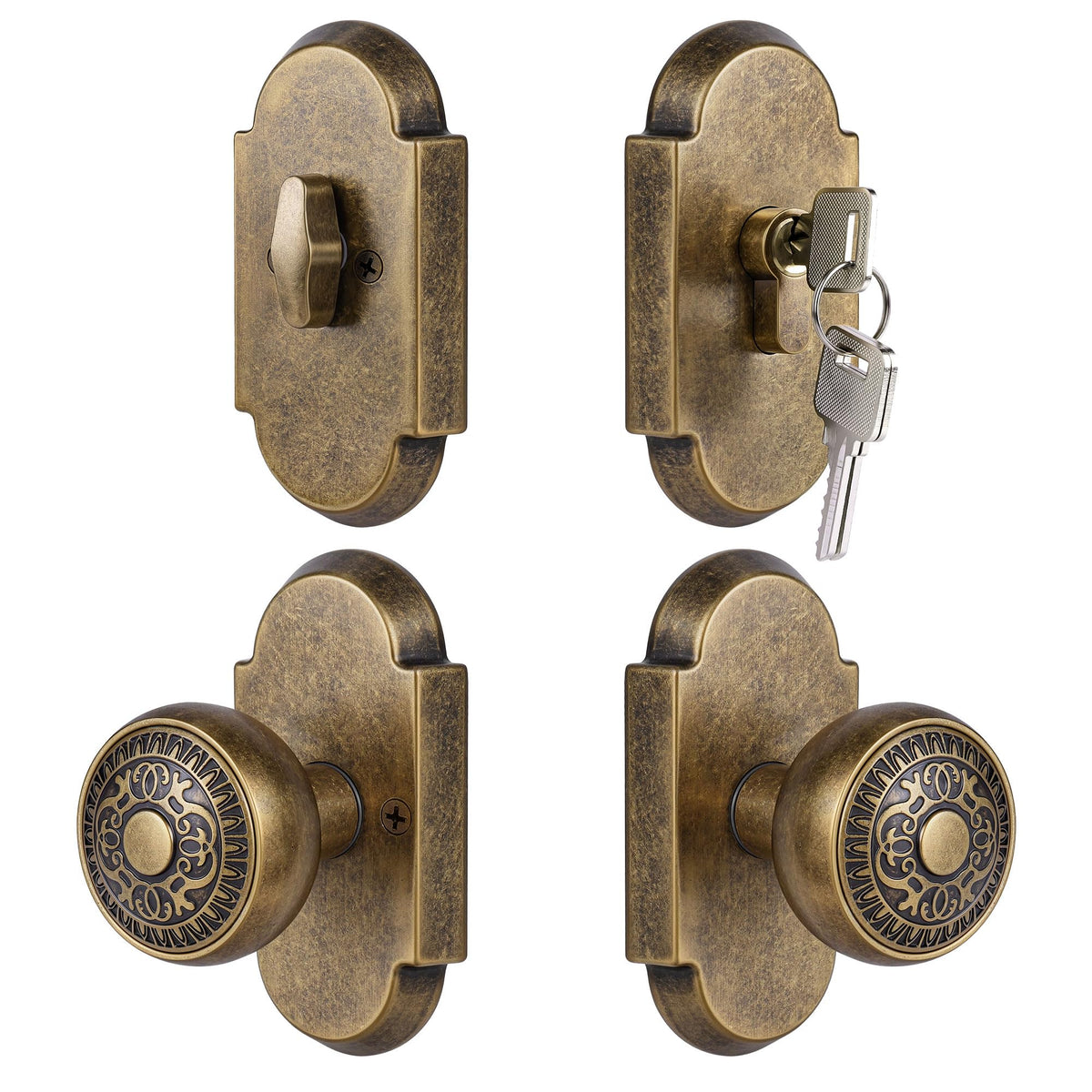 SENY Front Door Knob and Deadbolt Set with Decorative Arch Backplate