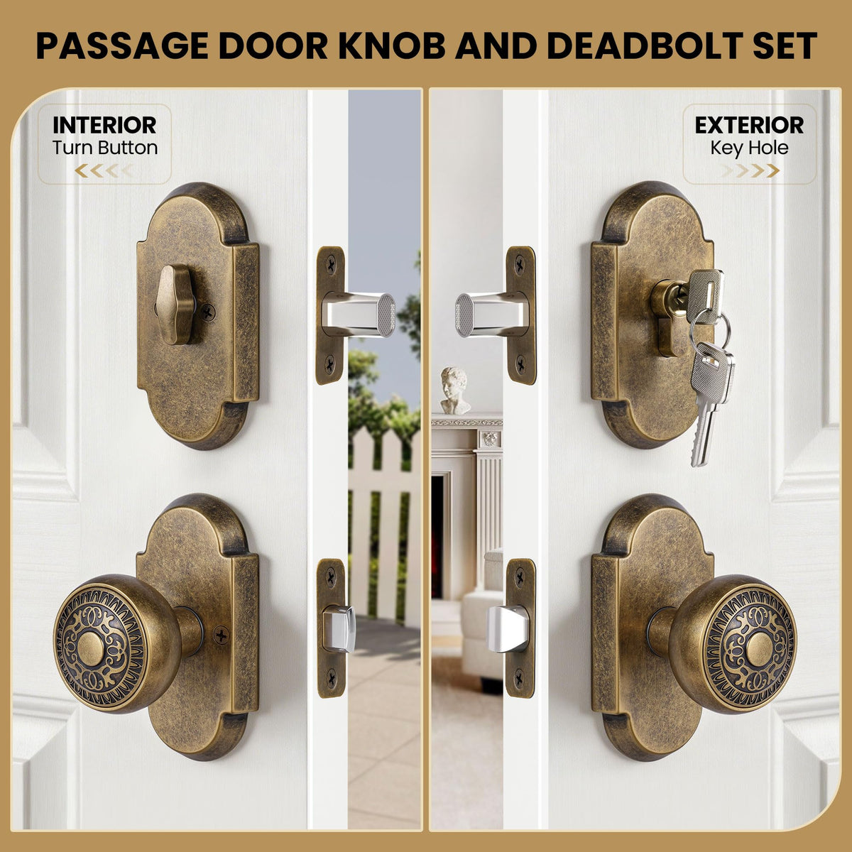 SENY Front Door Knob and Deadbolt Set with Decorative Arch Backplate