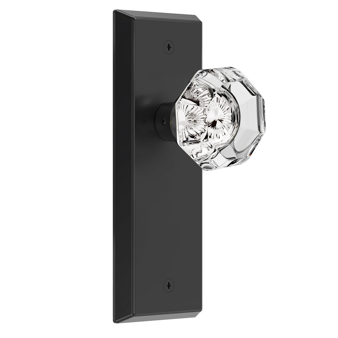 Vintage Crystal Privacy Door Knob for Interior Doors, Diamond-Cut Glass Knob with Lock for Bedroom & Bathroom