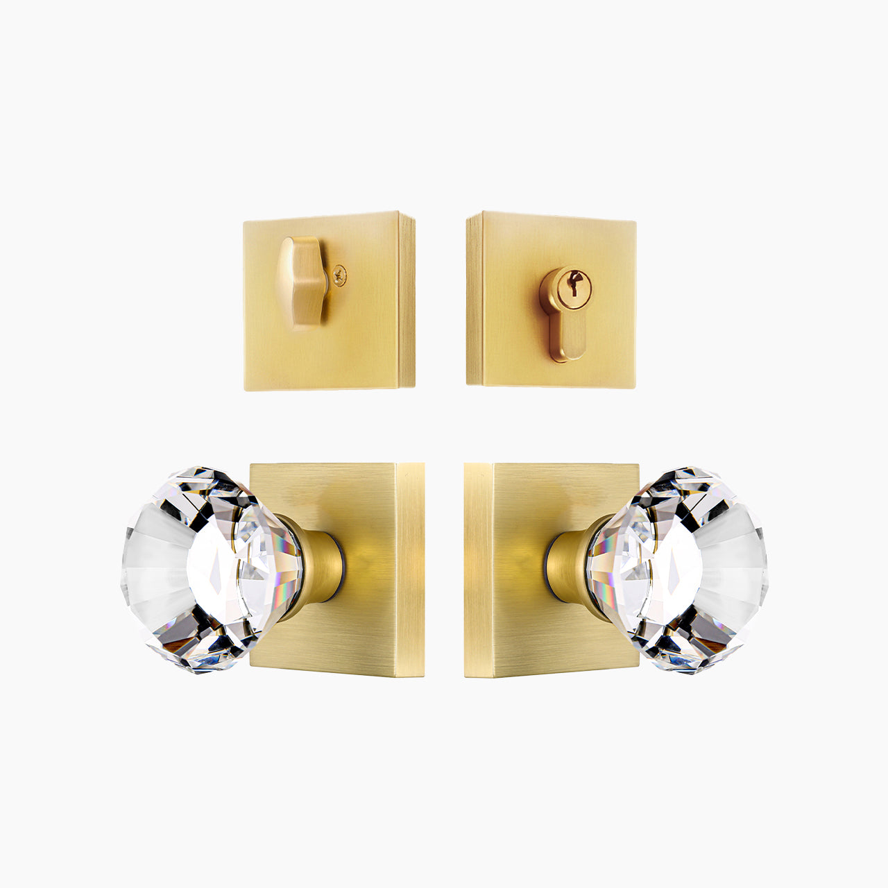 SENY Luxury Crystal Entry Door Set with Faced Crystal Knob & Deadbolt