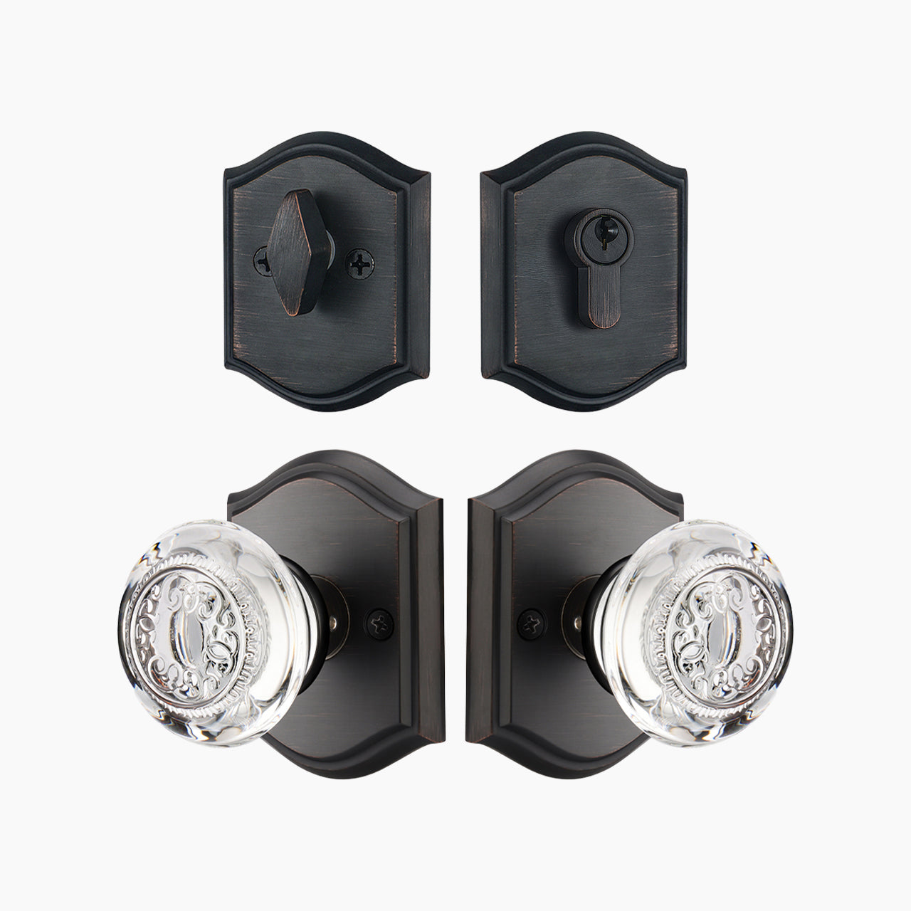 SENY Decorative Crystal Entry Door Set with Embossed Globe Crystal Knob & Single Cylinder Deadbolt