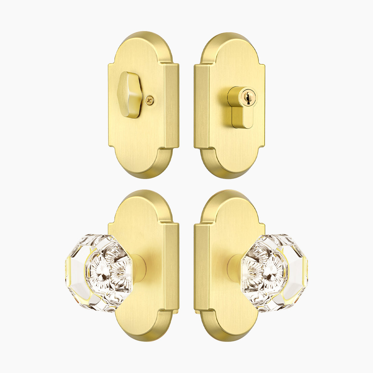 SENY Entry Door Knob Set with Deadbolt – Octagon Crystal Knob with Arch Backplate Front Door Lock Set