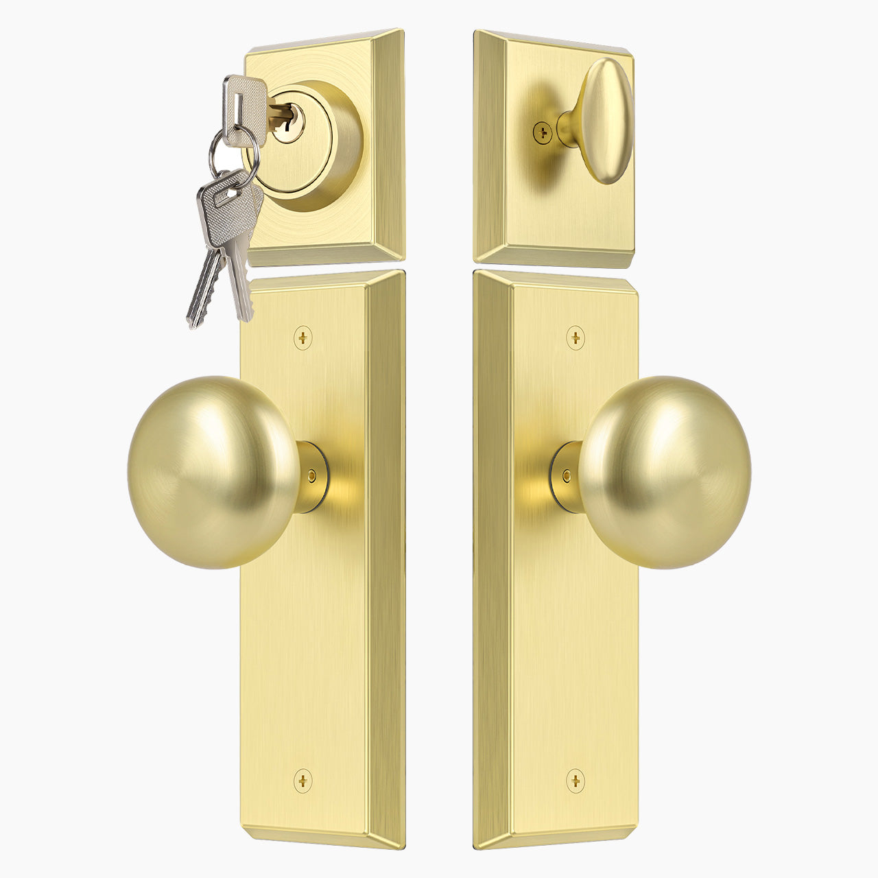 SENY Entry Door Knob Set with Deadbolt – Keyed Alike Round Knob with Rectangular Backplate