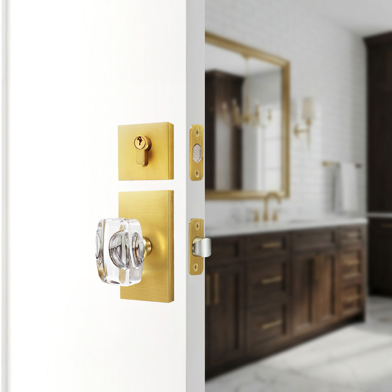 SENY Contemporary Crystal Entry Door Set with Rectangular Crystal Knob & Deadbolt