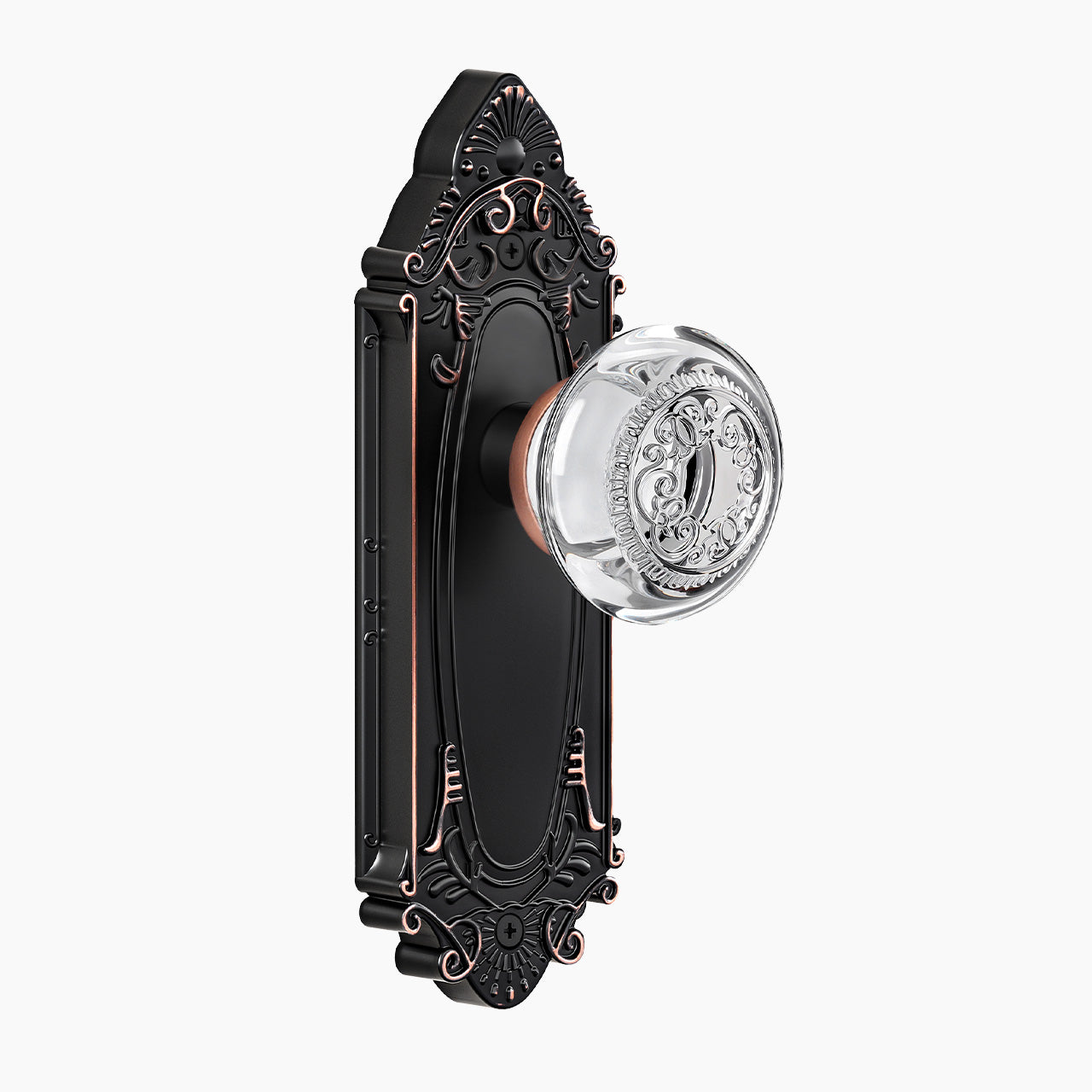 Vintage Crystal Door Knob with Ornate Antique Backplate, Interior Glass Door Handle for Privacy, Passage & Dummy Doors