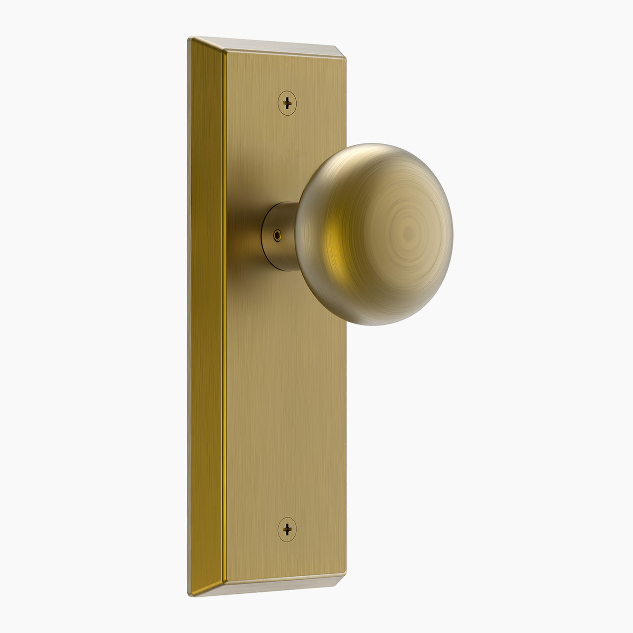 Modern Metal Door Knob with Beveled Rectangular Backplate, Interior Door Handle for Privacy, Passage & Dummy Doors