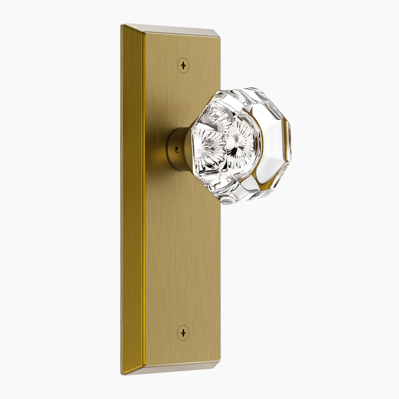 Vintage Crystal Privacy Door Knob for Interior Doors, Diamond-Cut Glass Knob with Lock for Bedroom & Bathroom