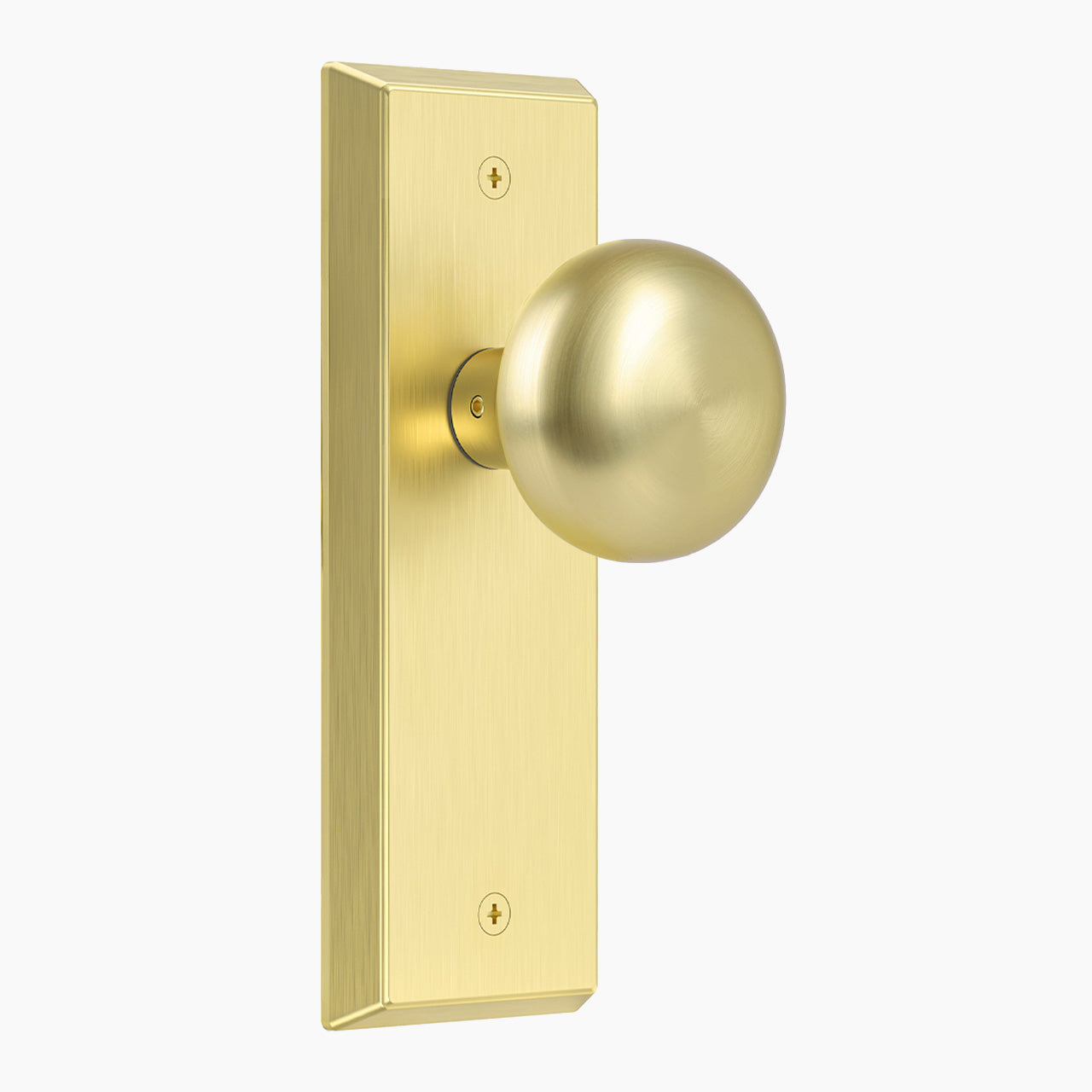 Modern Metal Door Knob with Beveled Rectangular Backplate, Interior Door Handle for Privacy, Passage & Dummy Doors