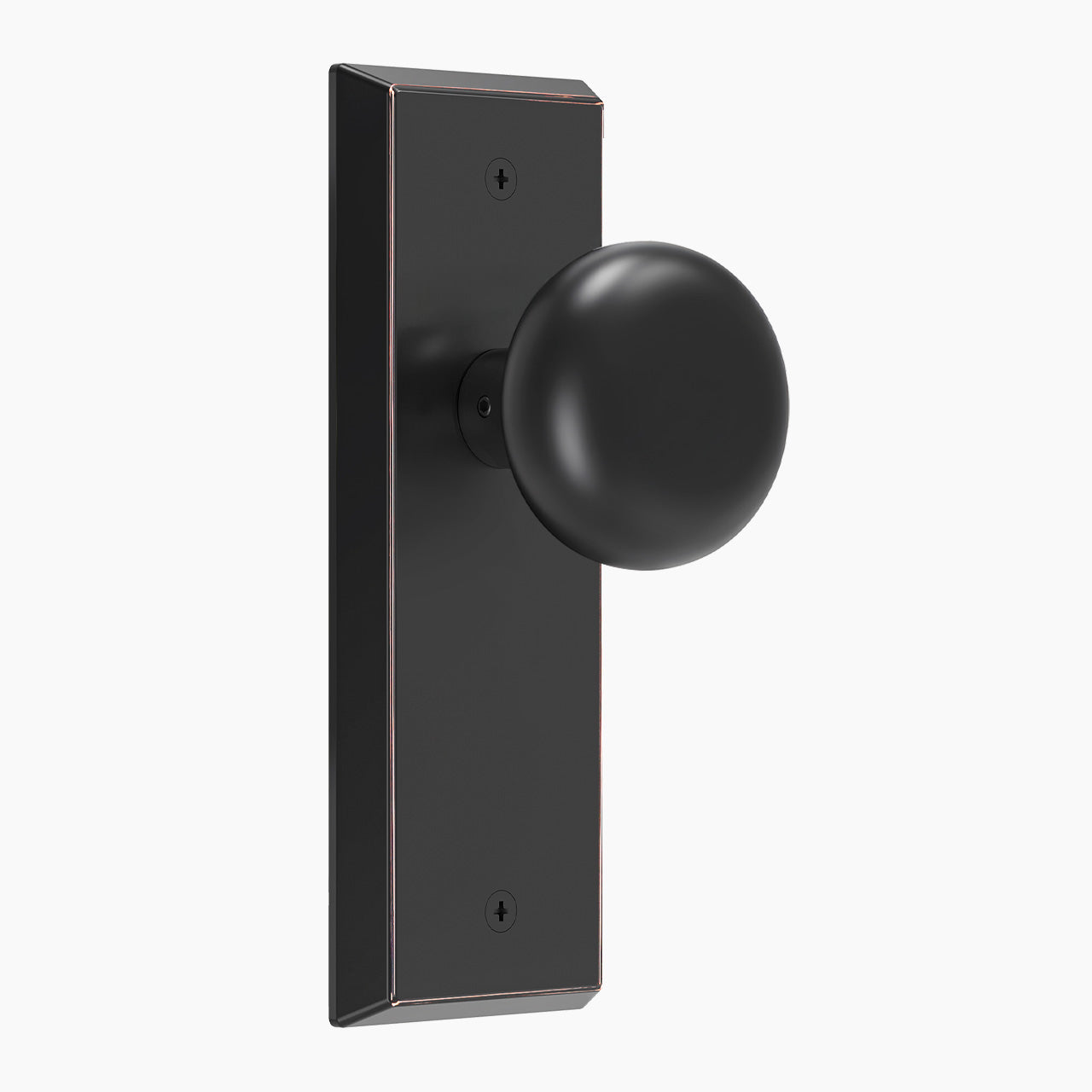Modern Metal Door Knob with Beveled Rectangular Backplate, Interior Door Handle for Privacy, Passage & Dummy Doors