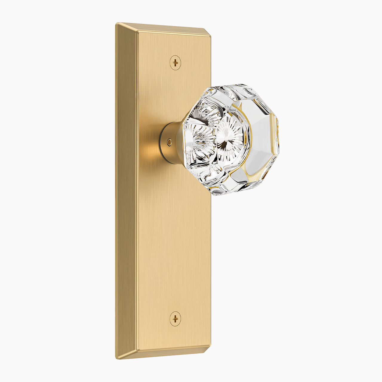 Vintage Crystal Privacy Door Knob for Interior Doors, Diamond-Cut Glass Knob with Lock for Bedroom & Bathroom