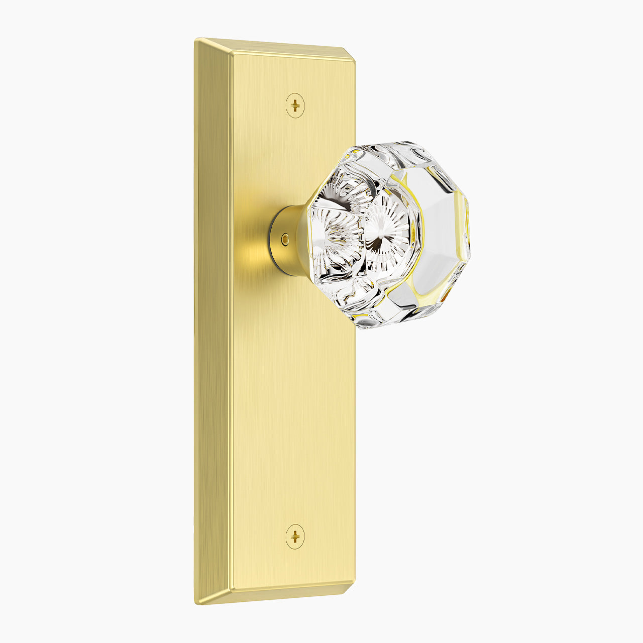Vintage Crystal Privacy Door Knob for Interior Doors, Diamond-Cut Glass Knob with Lock for Bedroom & Bathroom