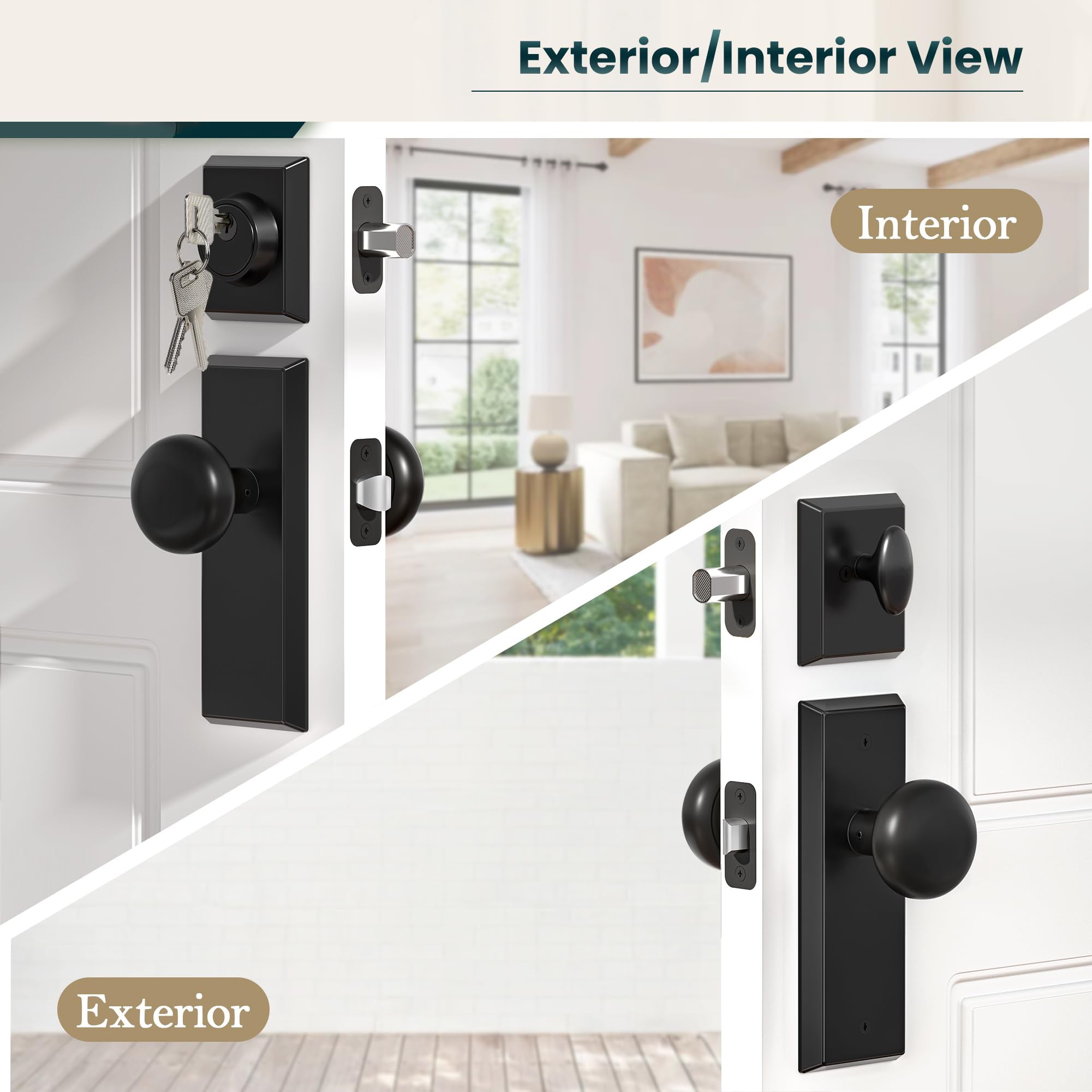 SENY Entry Door Knob Set with Deadbolt – Keyed Alike Round Knob with Rectangular Backplate