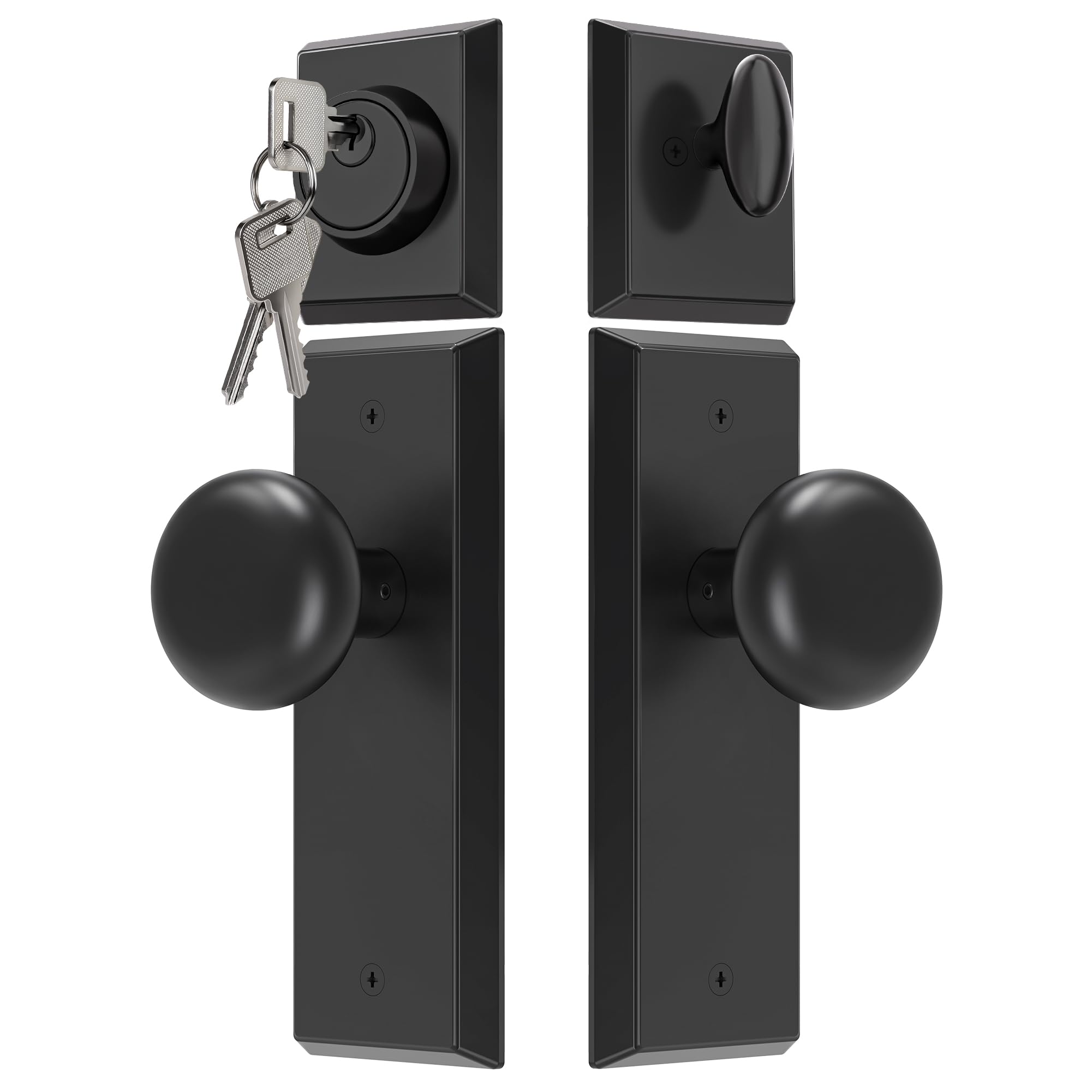 SENY Entry Door Knob Set with Deadbolt – Keyed Alike Round Knob with Rectangular Backplate
