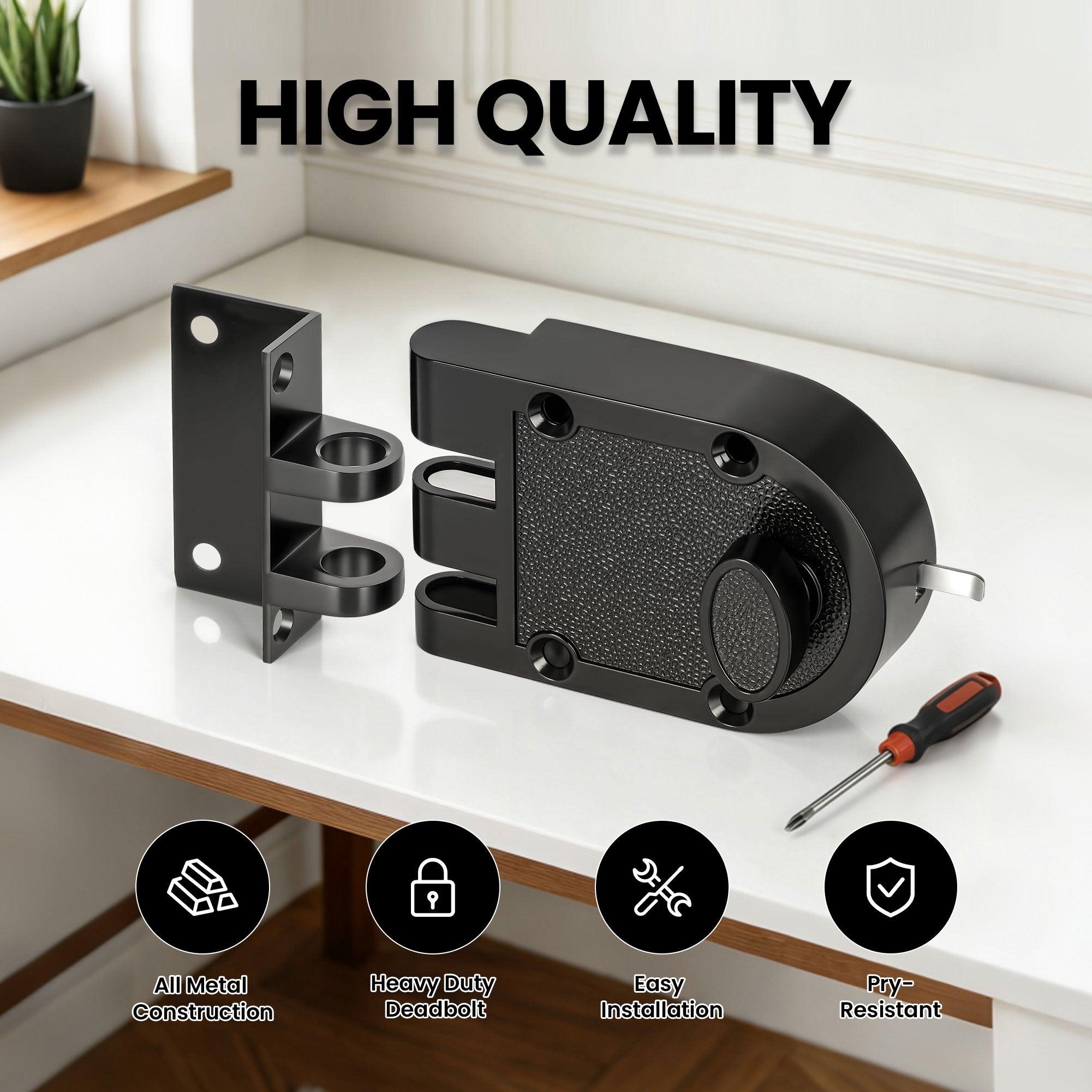 SENY Jimmy Proof Deadbolt Night Latch for Front Doors, Surface-Mounted Security Lock with Keys