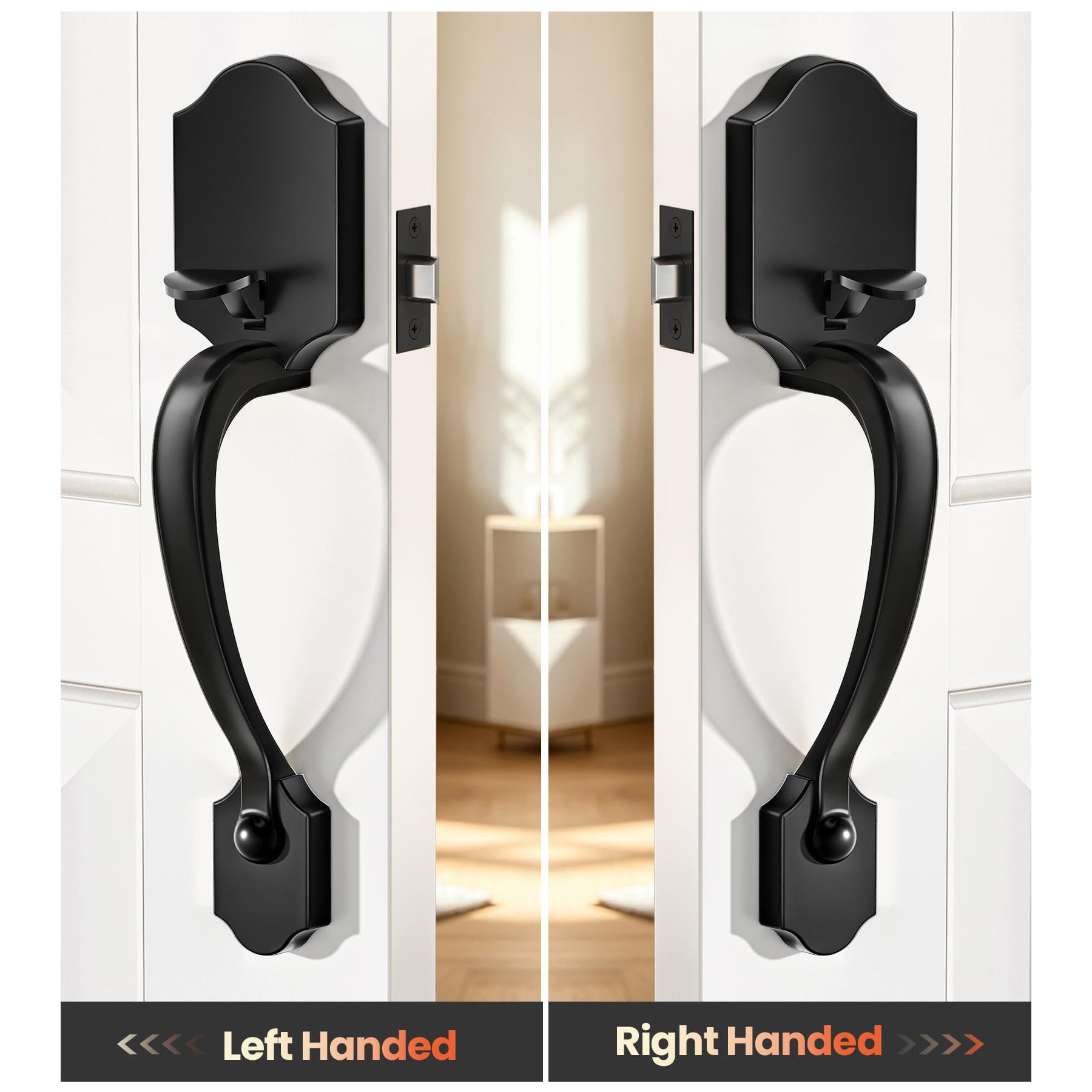 SENY Front Door Handle with Reversible Knob – Passage Exterior Door Handle for Deadbolt & Smart Lock