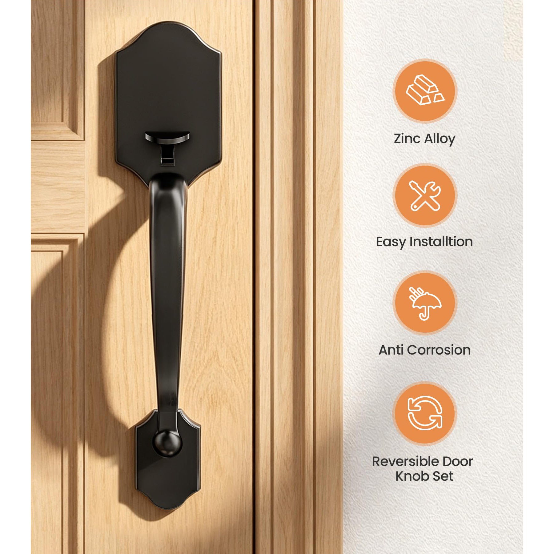 SENY Front Door Handle with Reversible Knob – Passage Exterior Door Handle for Deadbolt & Smart Lock