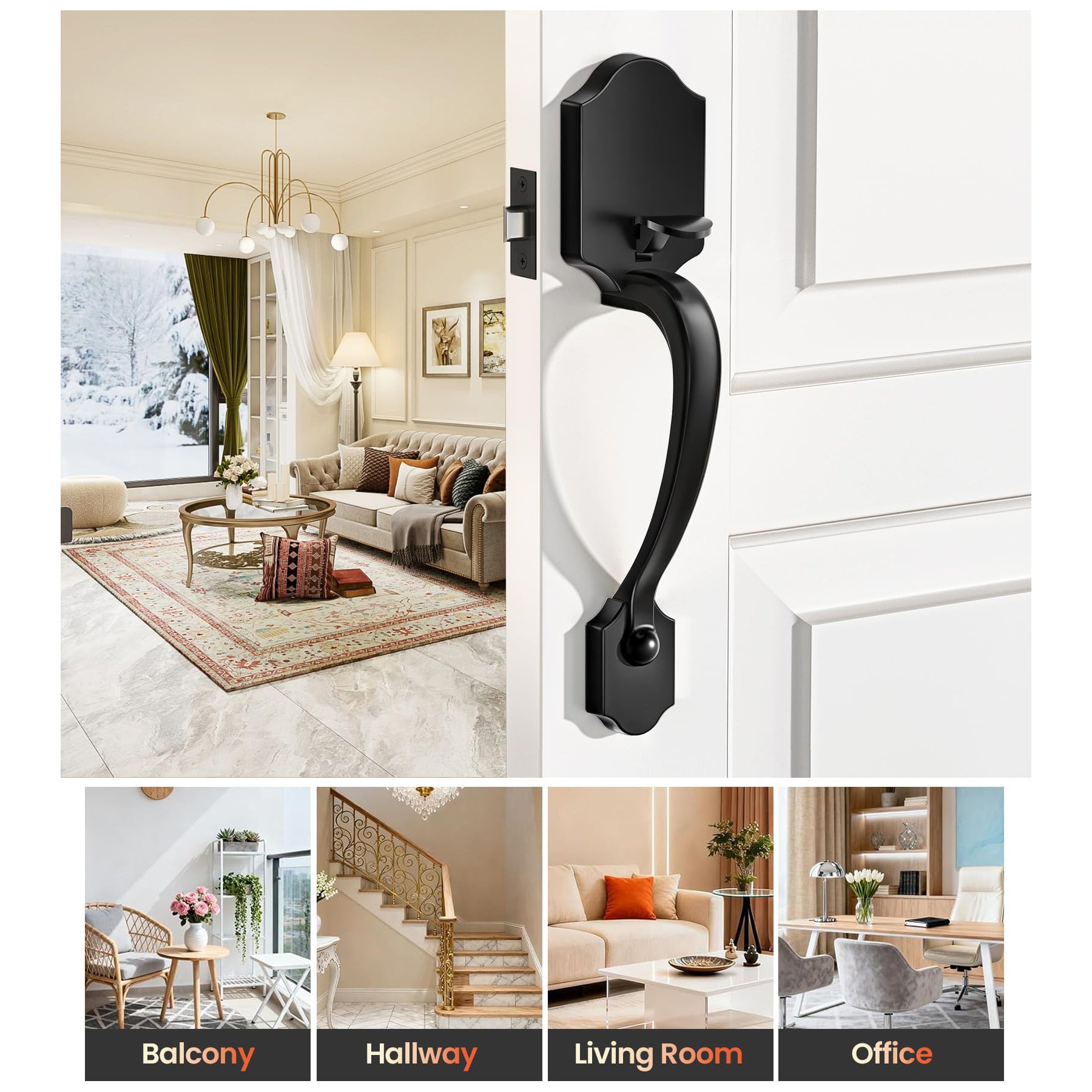 SENY Front Door Handle with Reversible Knob – Passage Exterior Door Handle for Deadbolt & Smart Lock