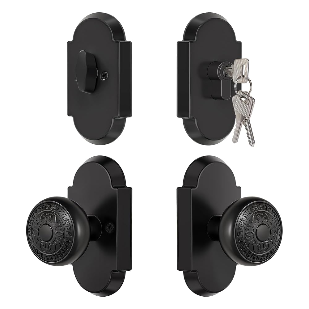 SENY Front Door Knob and Deadbolt Set with Decorative Arch Backplate