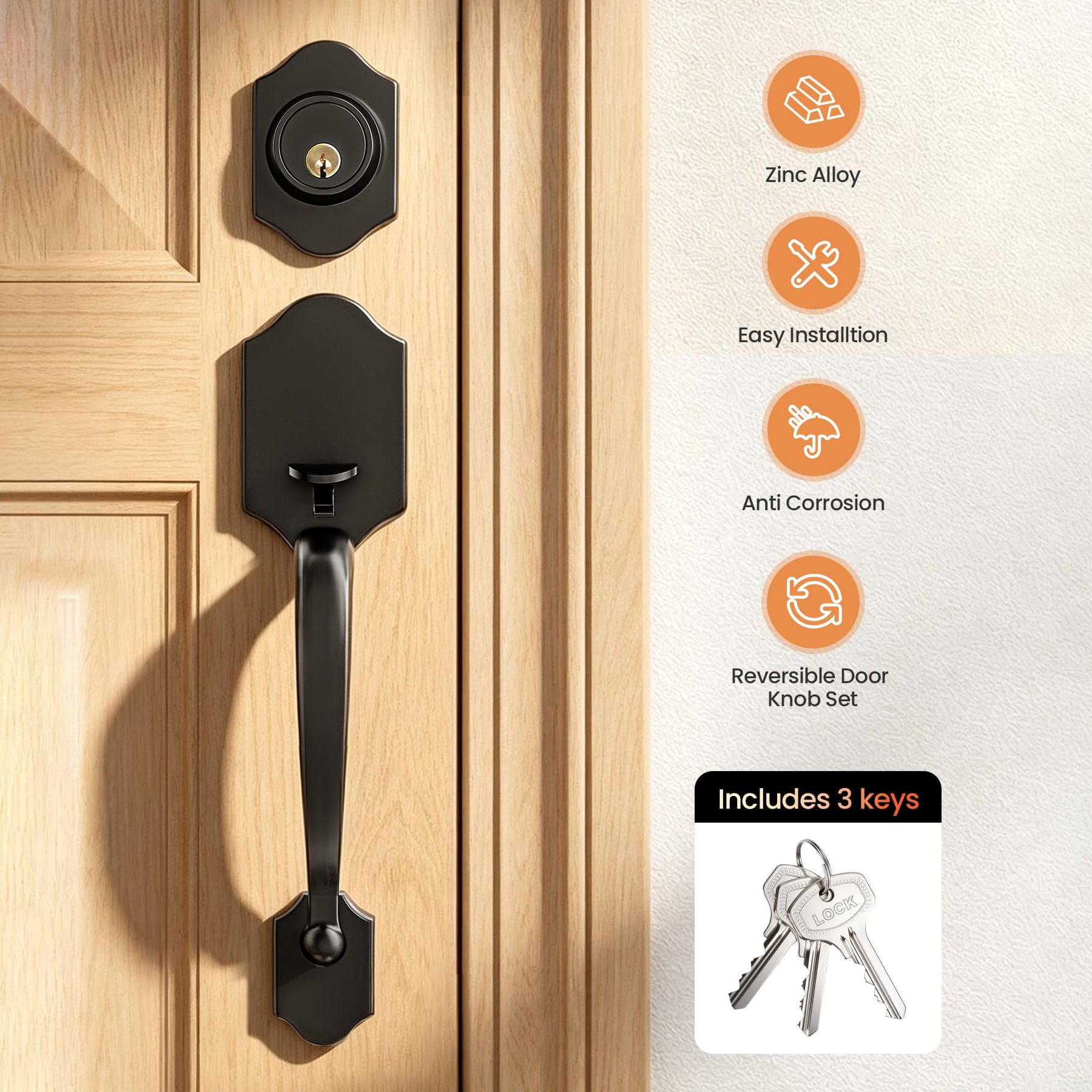 SENY Front Door Handle Set with Deadbolt – Exterior Entry Door Lock Set with Reversible Handle