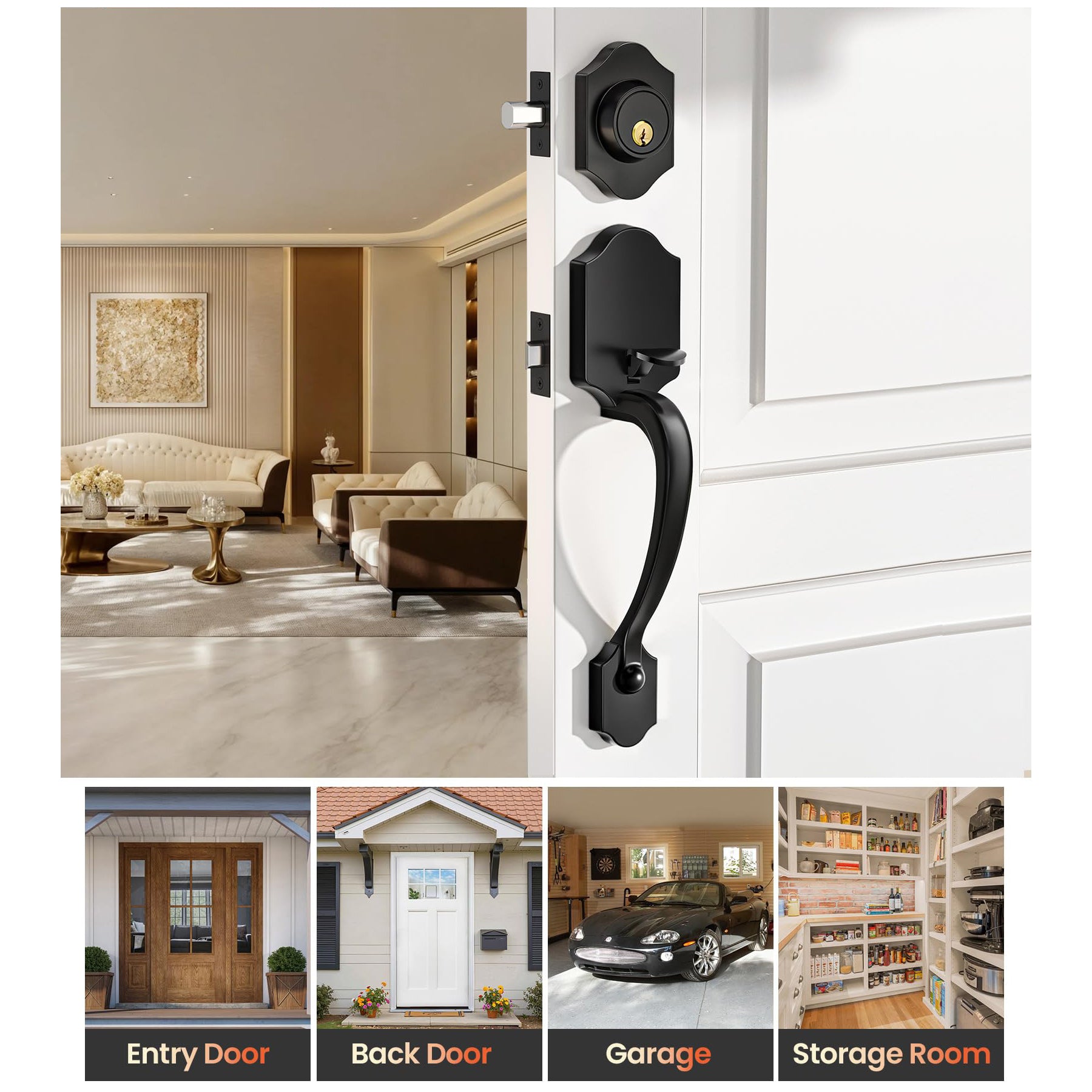 SENY Front Door Handle Set with Deadbolt – Exterior Entry Door Lock Set with Reversible Handle