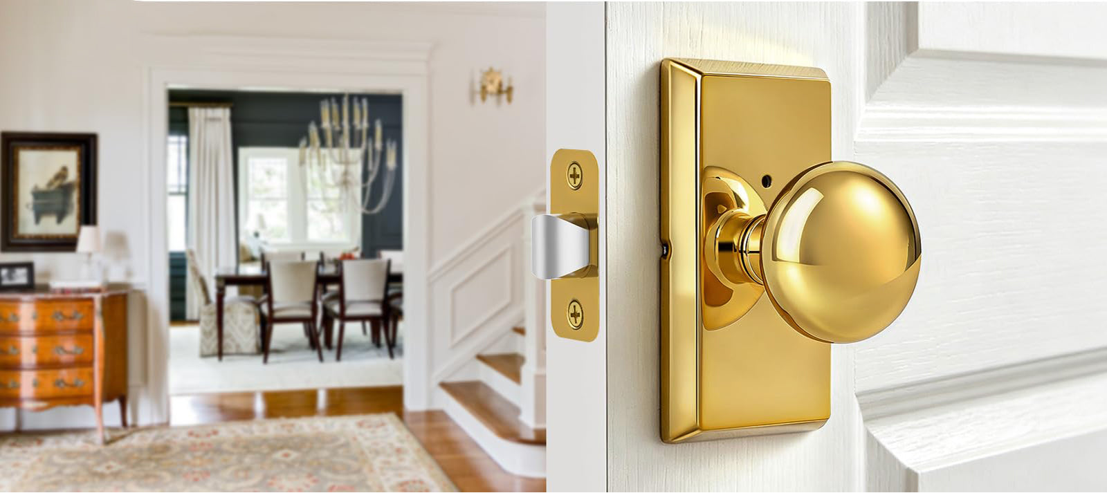 SENY Modern Vintage Interior Door Knobs – Round Door Knobs with Rectangular Rosette, Dummy, Passage & Privacy