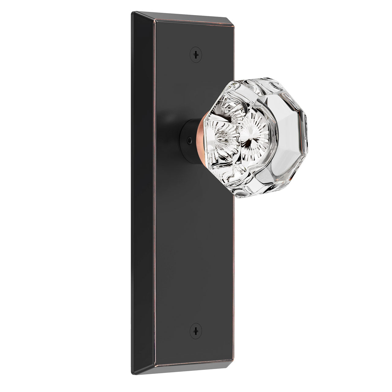 Vintage Crystal Privacy Door Knob for Interior Doors, Diamond-Cut Glass Knob with Lock for Bedroom & Bathroom