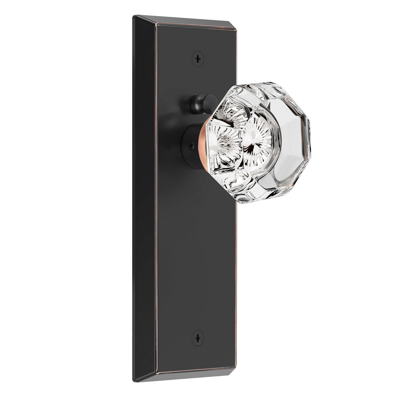 Vintage Crystal Privacy Door Knob for Interior Doors, Diamond-Cut Glass Knob with Lock for Bedroom & Bathroom