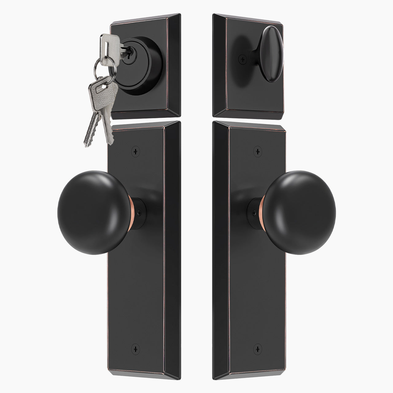SENY Entry Door Knob Set with Deadbolt – Keyed Alike Round Knob with Rectangular Backplate