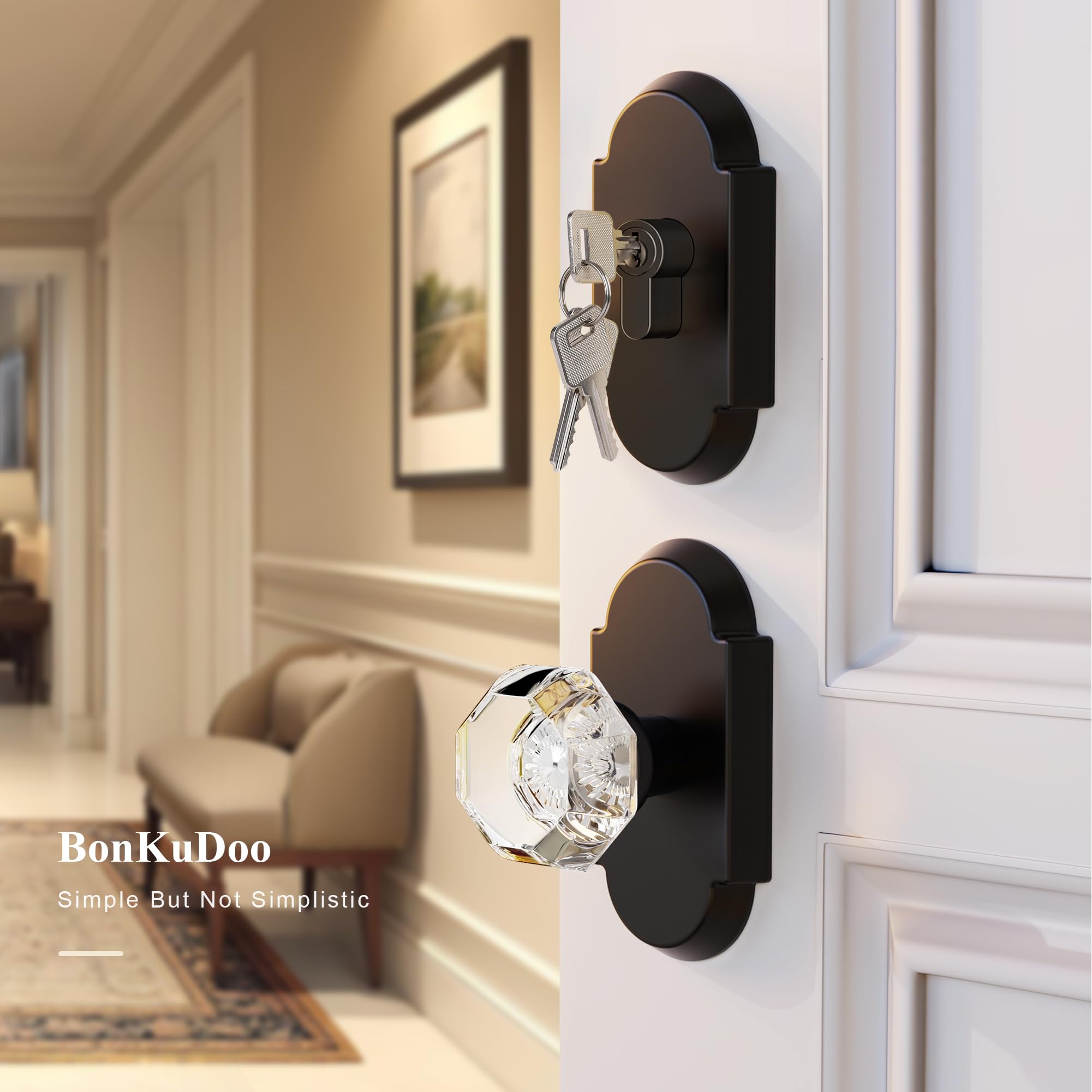 SENY Entry Door Knob Set with Deadbolt – Octagon Crystal Knob with Arch Backplate Front Door Lock Set