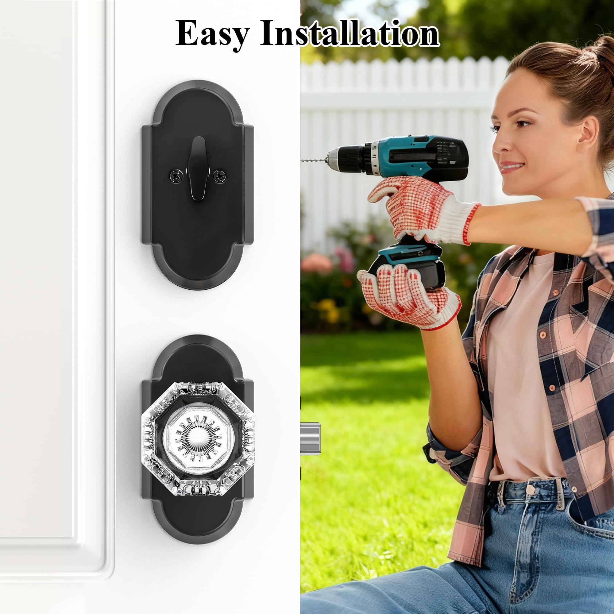 SENY Entry Door Knob Set with Deadbolt – Octagon Crystal Knob with Arch Backplate Front Door Lock Set