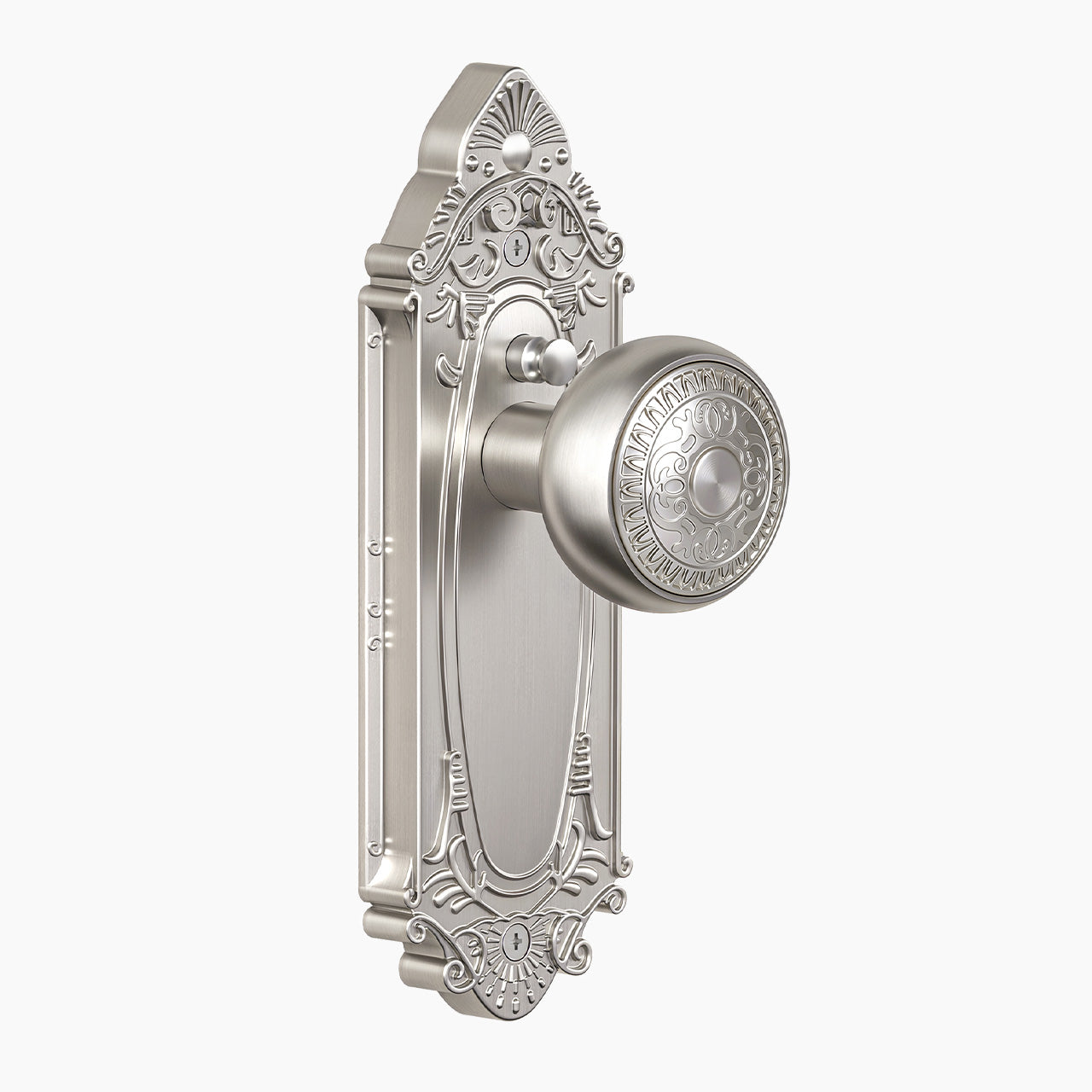 Vintage Floral Metal Door Knob with Ornate Backplate, Interior Door Handle for Privacy, Passage & Dummy Doors