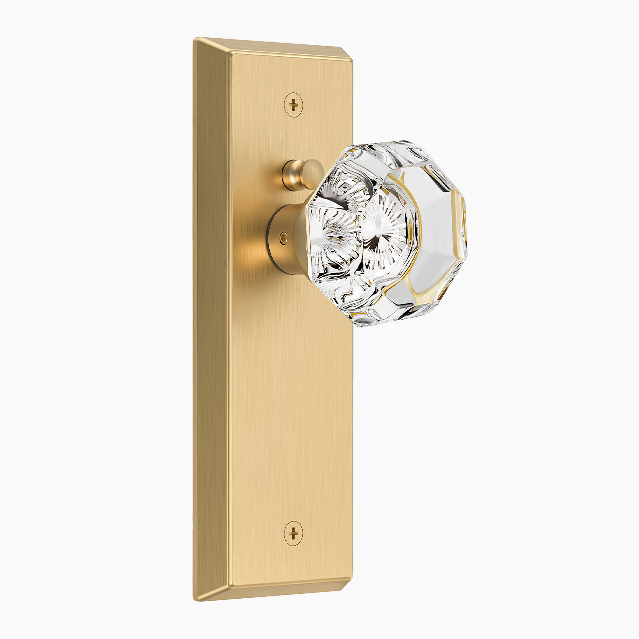 Vintage Crystal Privacy Door Knob for Interior Doors, Diamond-Cut Glass Knob with Lock for Bedroom & Bathroom