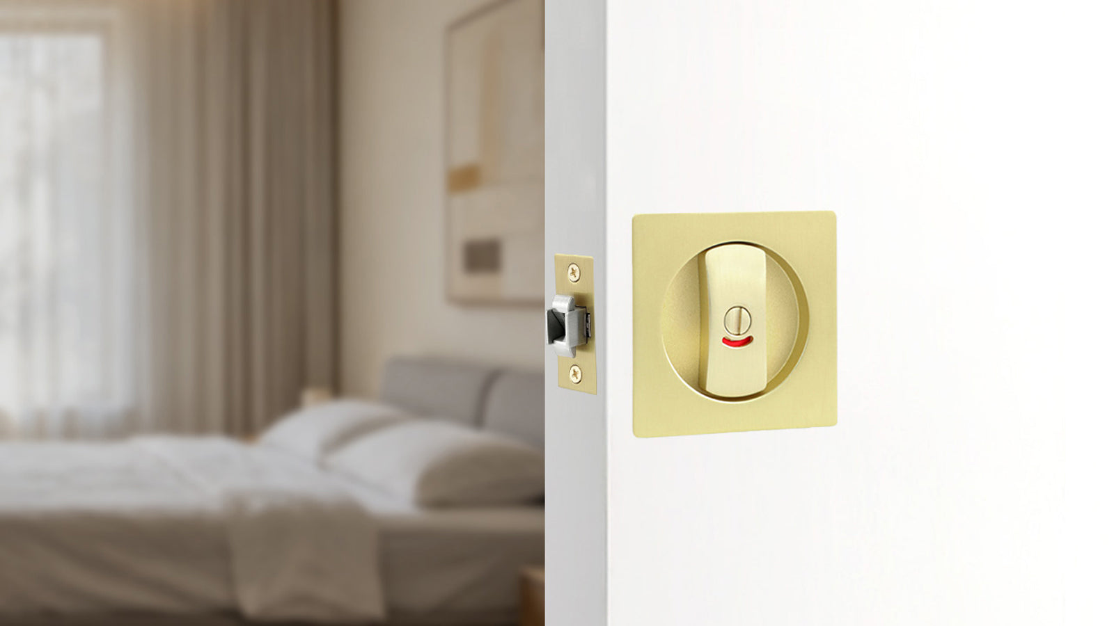 SENY Pocket Door Privacy Lock – Square Flush Sliding Door Lock with Occupancy Indicator