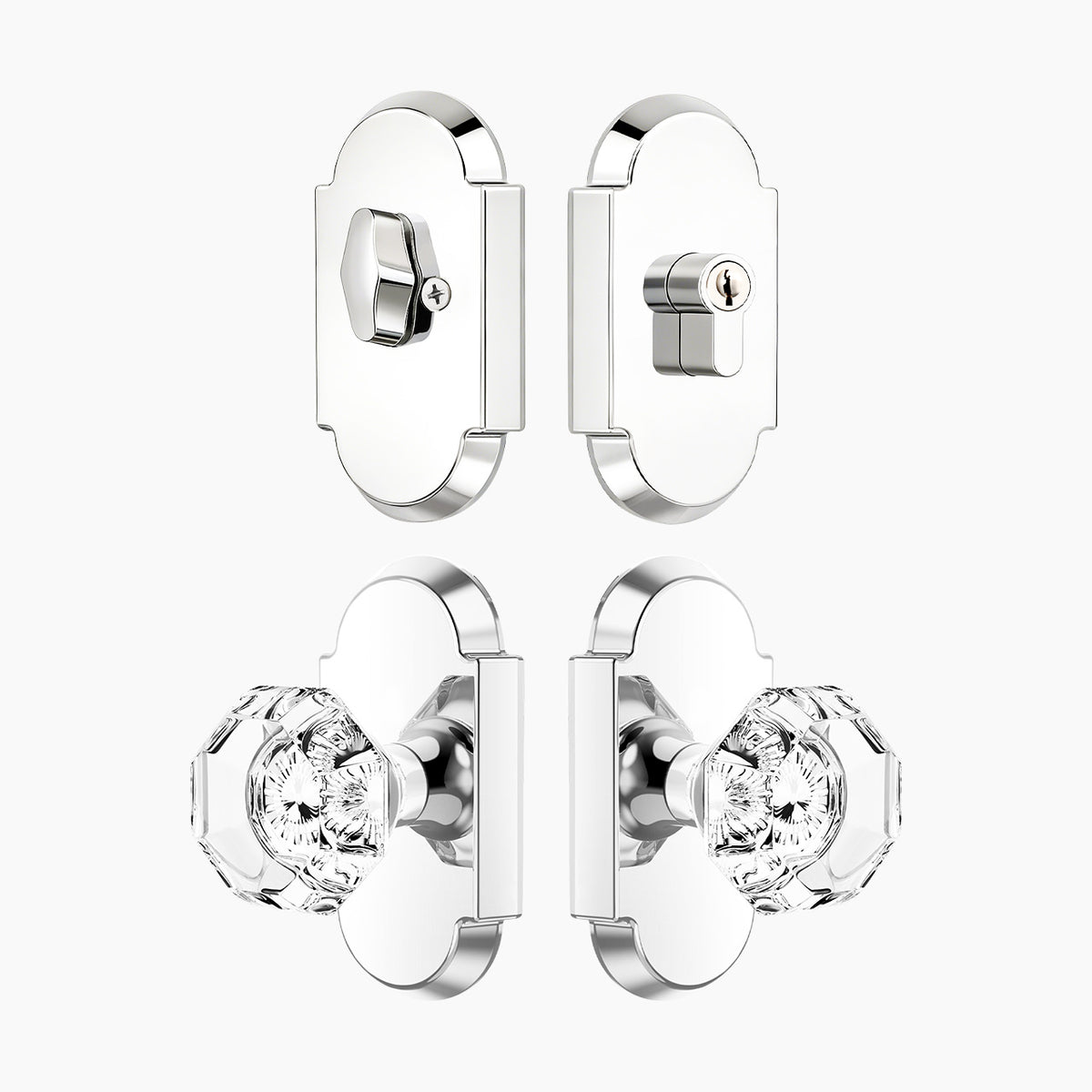 SENY Entry Door Knob Set with Deadbolt – Octagon Crystal Knob with Arch Backplate Front Door Lock Set