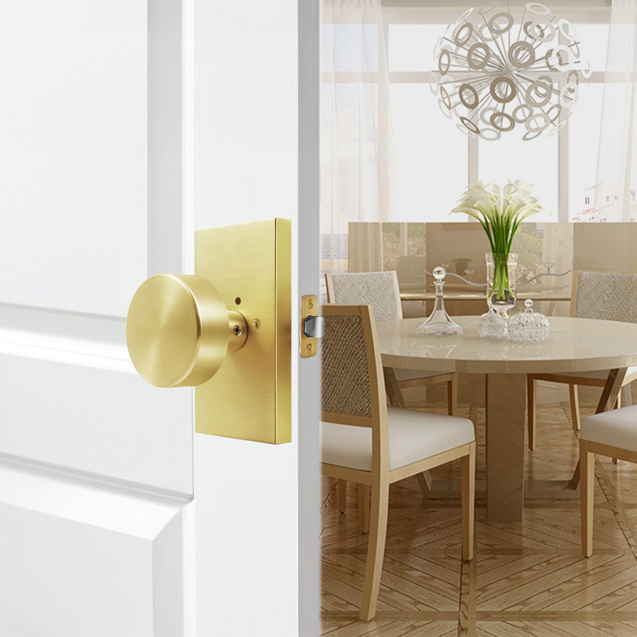 SENY Front Door Knob Set with Round Metal Knob & Deadbolt