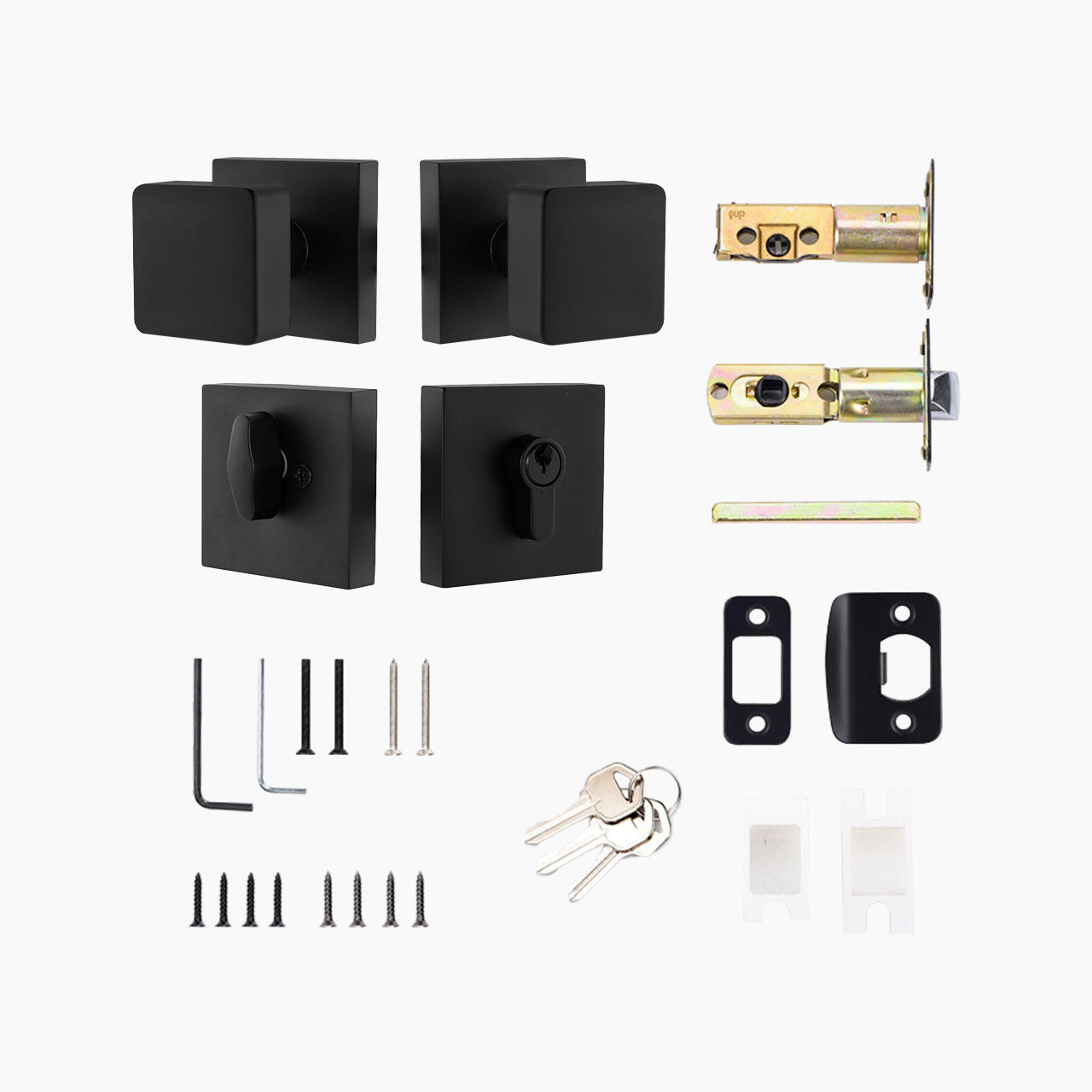 SENY Metal Entry Door Knob Set with Square Knob & Deadbolt