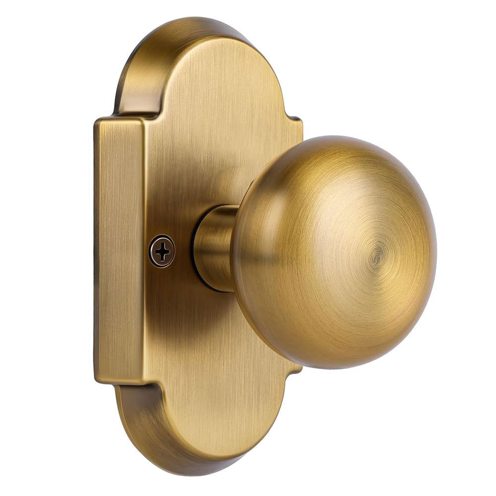 SENY Vintage Door Knob with Curved Backplate, Round Interior Door Knobs for Bedroom, Bathroom & Closet Doors