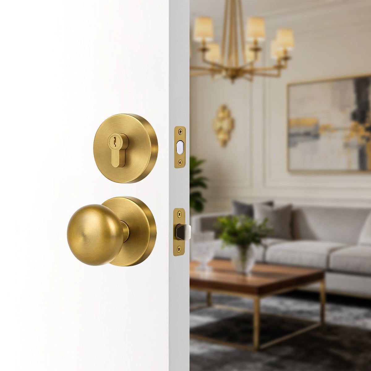 SENY Entry Door Knob Set with Deadbolt – Mushroom Metal Knob with Round Rosette Front Door Hardware