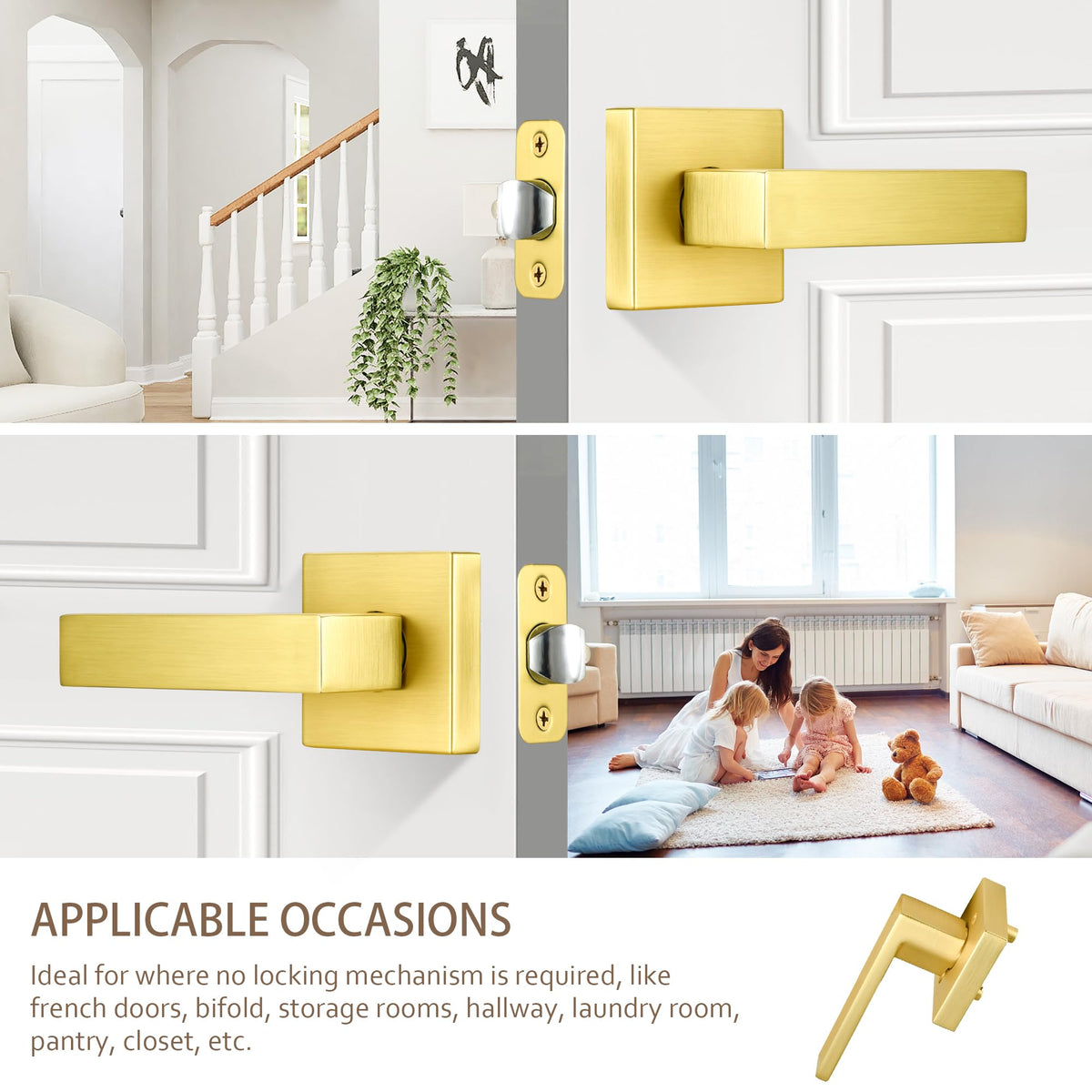 SENY Modern Square Interior Door Levers with Square Rosette