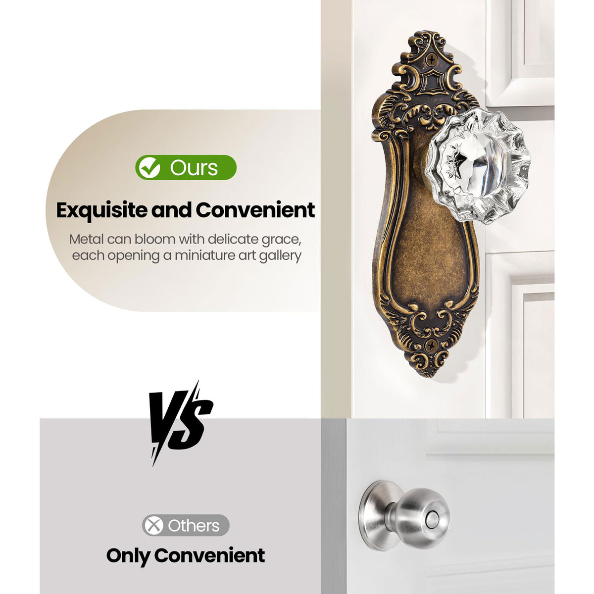 SENY Vintage Crystal Door Knob with Mortise Lock & Skeleton Key