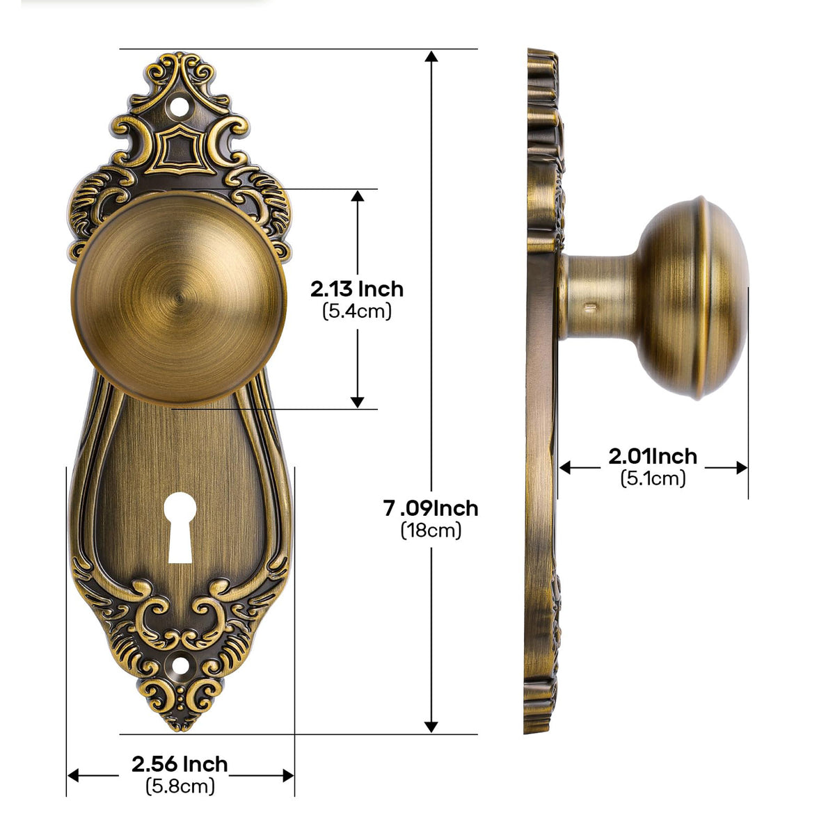 SENY Vintage Mortise Door Knob with Decorative Backplate & Skeleton Key