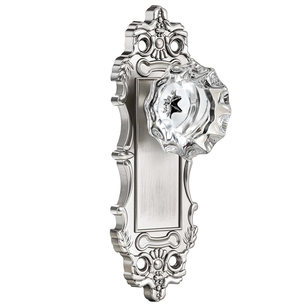 SENY Antique Mortise Style Door Hardware with Floral Crystal Knob & Vintage Rectangular Plate – Dummy or Locking Options Available