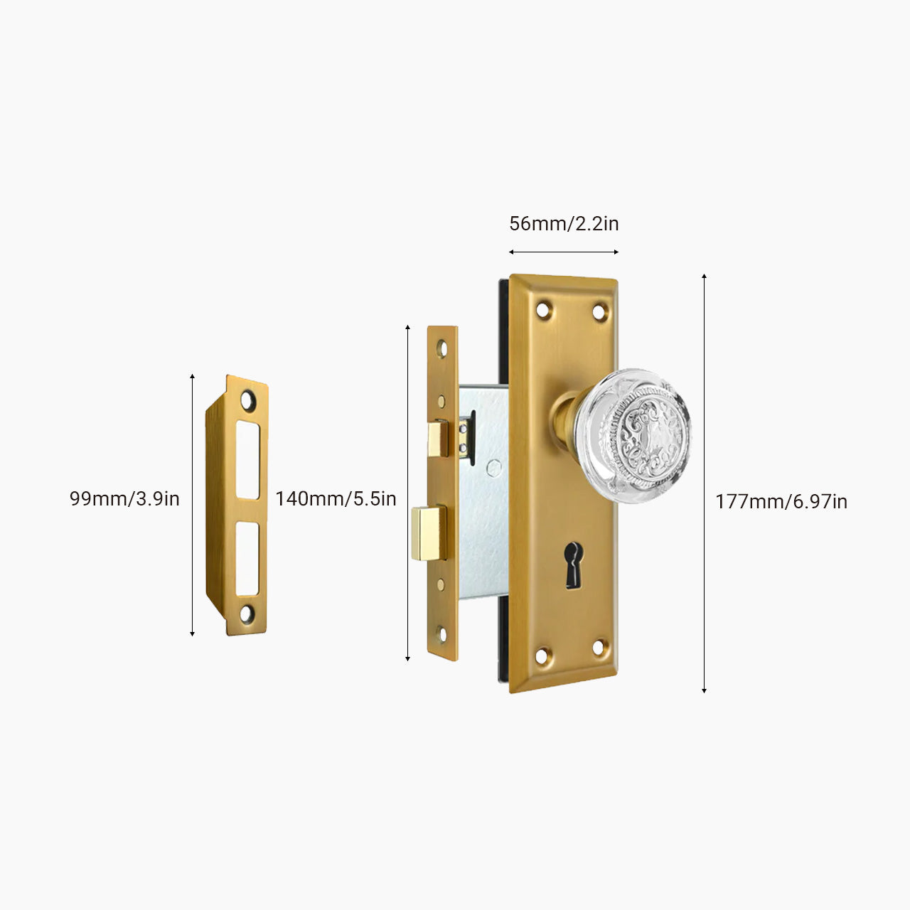 mortise lock crystal glass door knob replacement set