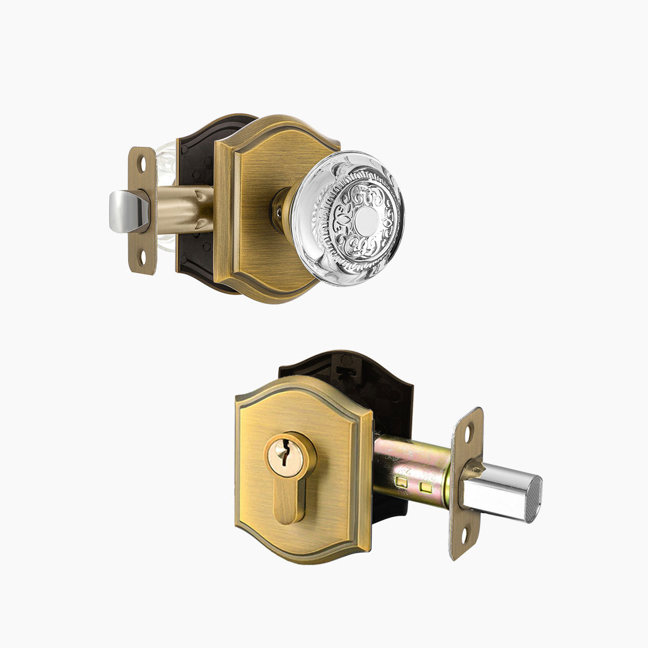 SENY Decorative Crystal Entry Door Set with Embossed Globe Crystal Knob & Single Cylinder Deadbolt