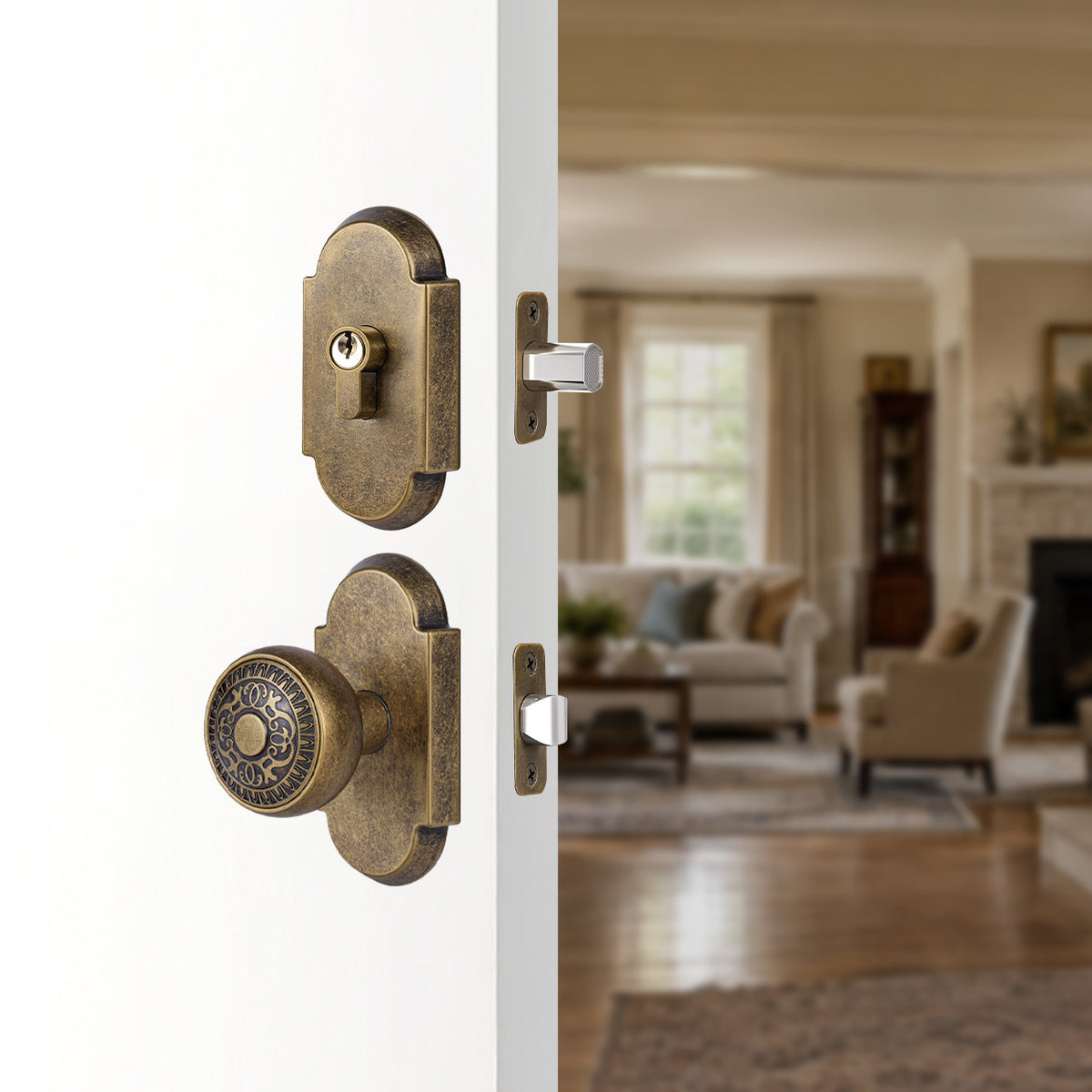 SENY Front Door Knob and Deadbolt Set with Decorative Arch Backplate