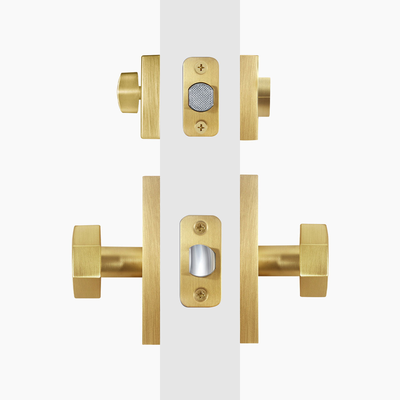 SENY Modern Metal Entry Door Knob Set with Octagonal Metal Knob & Deadbolt