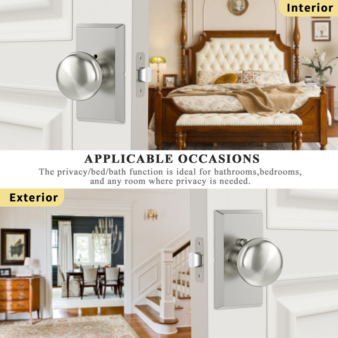 SENY Modern Vintage Interior Door Knobs – Round Door Knobs with Rectangular Rosette, Dummy, Passage & Privacy