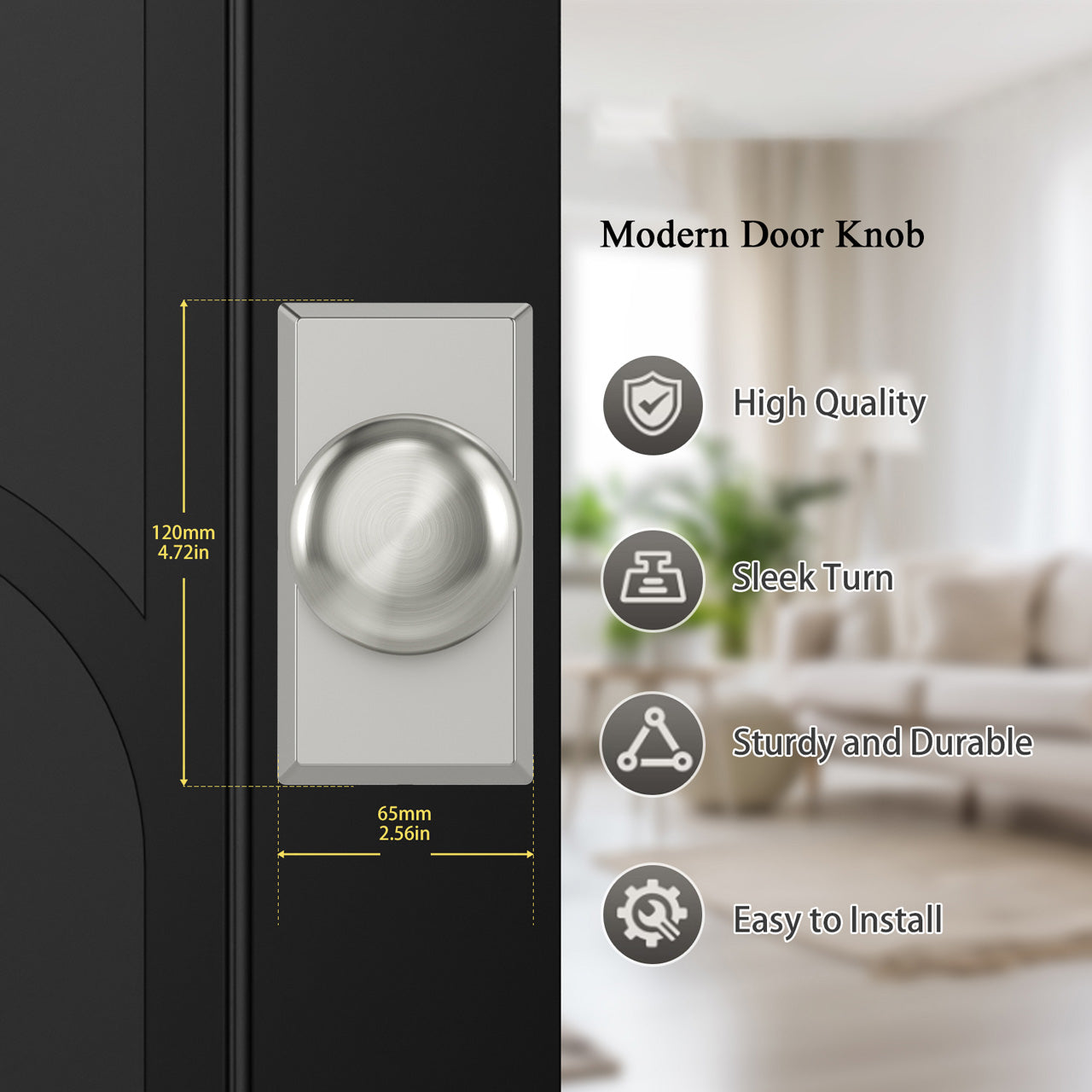 SENY Modern Vintage Interior Door Knobs – Round Door Knobs with Rectangular Rosette, Dummy, Passage & Privacy
